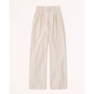 Abercrombie & Fitch Tailored Wide Leg Pants in Cream